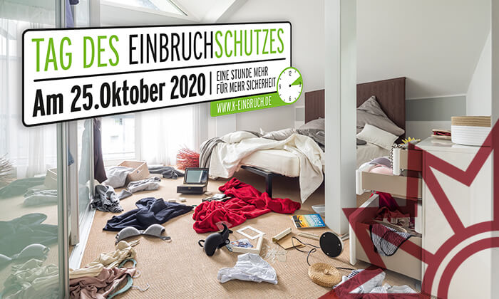 Verwüstetes Zimmer mit Hinweis auf Tag des Einbruchschutzes am 25. Oktober 2020