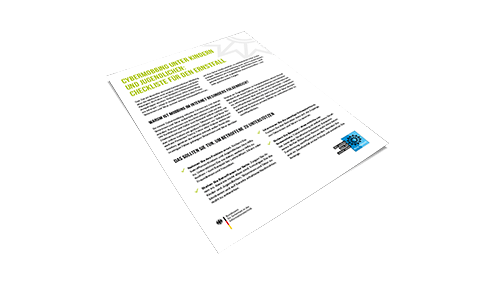 Produktbild für das Informationsblatt mit dem Titel "Cybermobbing unter Kindern und Jugendlichen: Checkliste für den Ernstfall". 