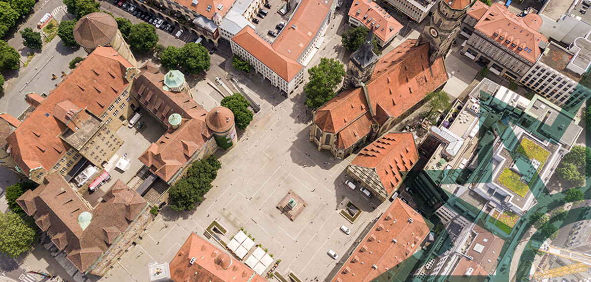 Luftaufnahme eines Stadtteils.