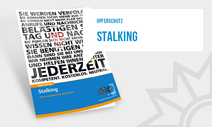 Handzettel Opferschutz Stalking mit den wichtigsten Handlungsempfehlungen gegen Stalking.