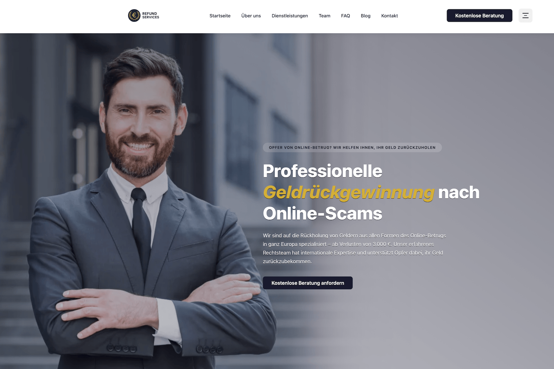 Beispiel: Fake-Kanzlei Beispielhafte Darstellung einer betrügerischen Fake-Kanzlei (Screenshot/Beispielbild)