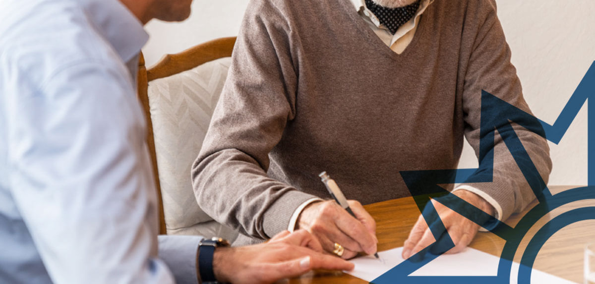 Vollmachtsmissbrauch Junger Mann fordert älteren Mann zu Unterschrift auf