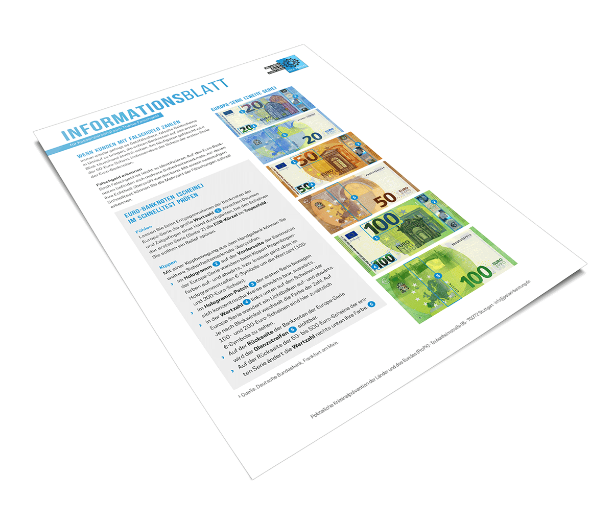 Informationsblatt "Wenn Kunden mit Falschgeld zahlen"