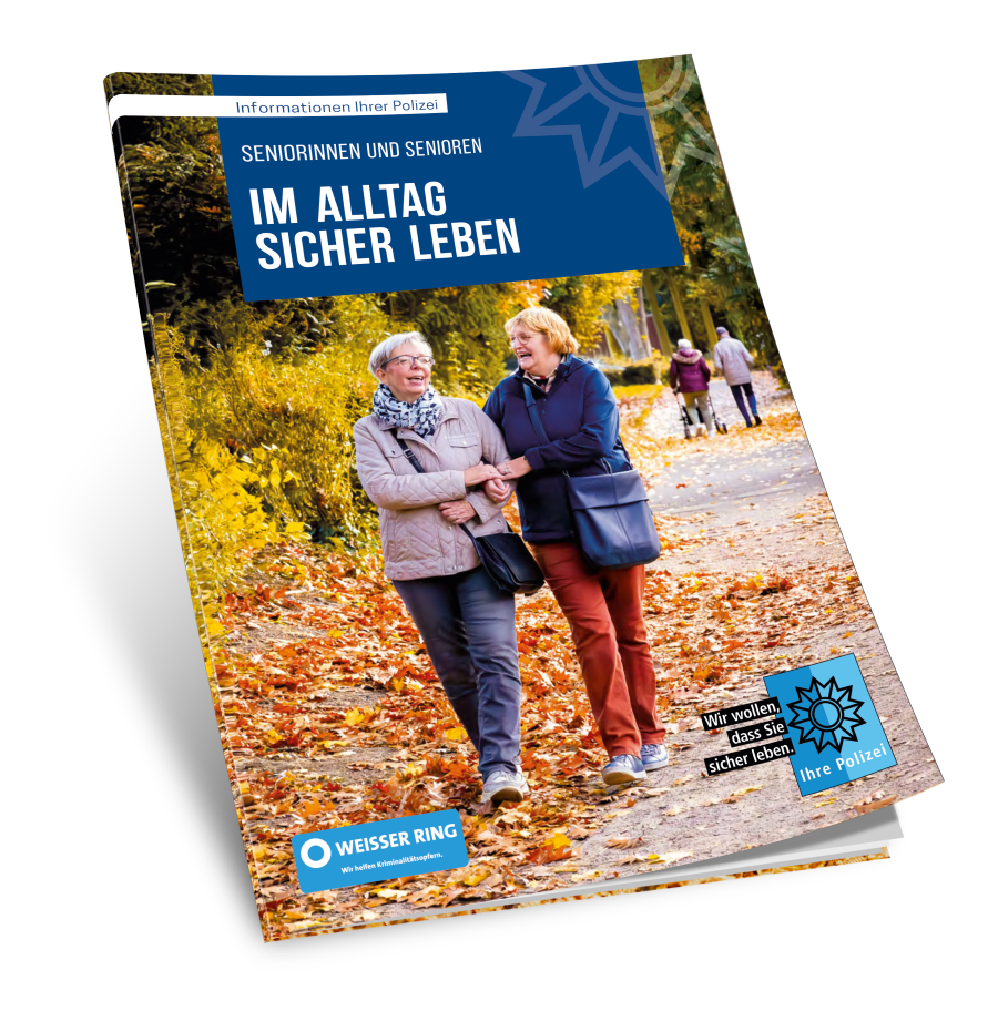 Broschüre "Im Alltag sicher Leben" Titelbild: "Im Alltag sicher leben". Broschüre für Seniorinnen und Senioren.