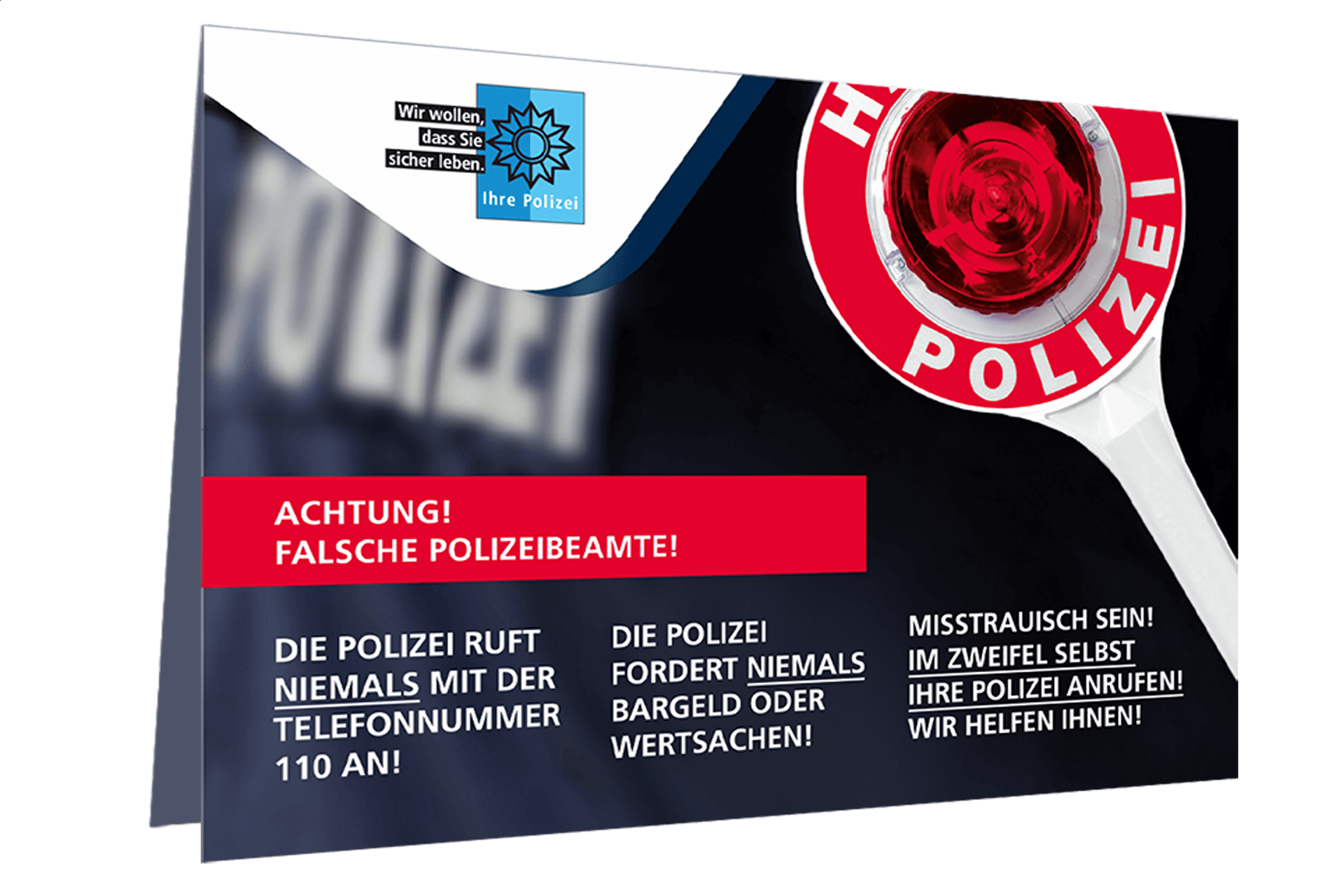 Achtung falsche Polizeibeamte am Telefon Aufsteller mit Sicherheitstipps für Senioren