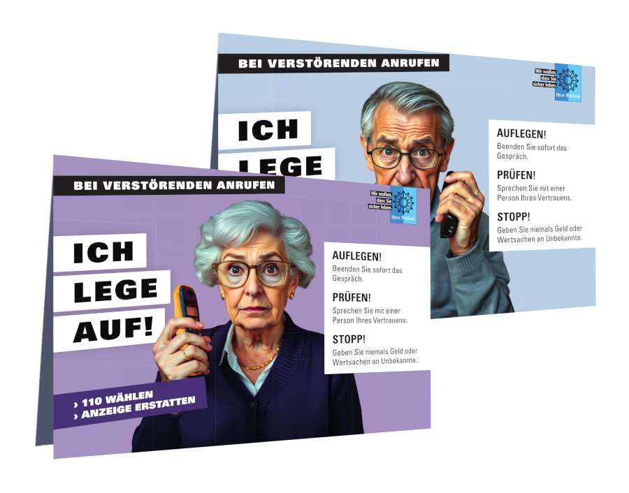 Aufsteller "Aufsteller Gefahren am Telefon" mit zwei Motiven.