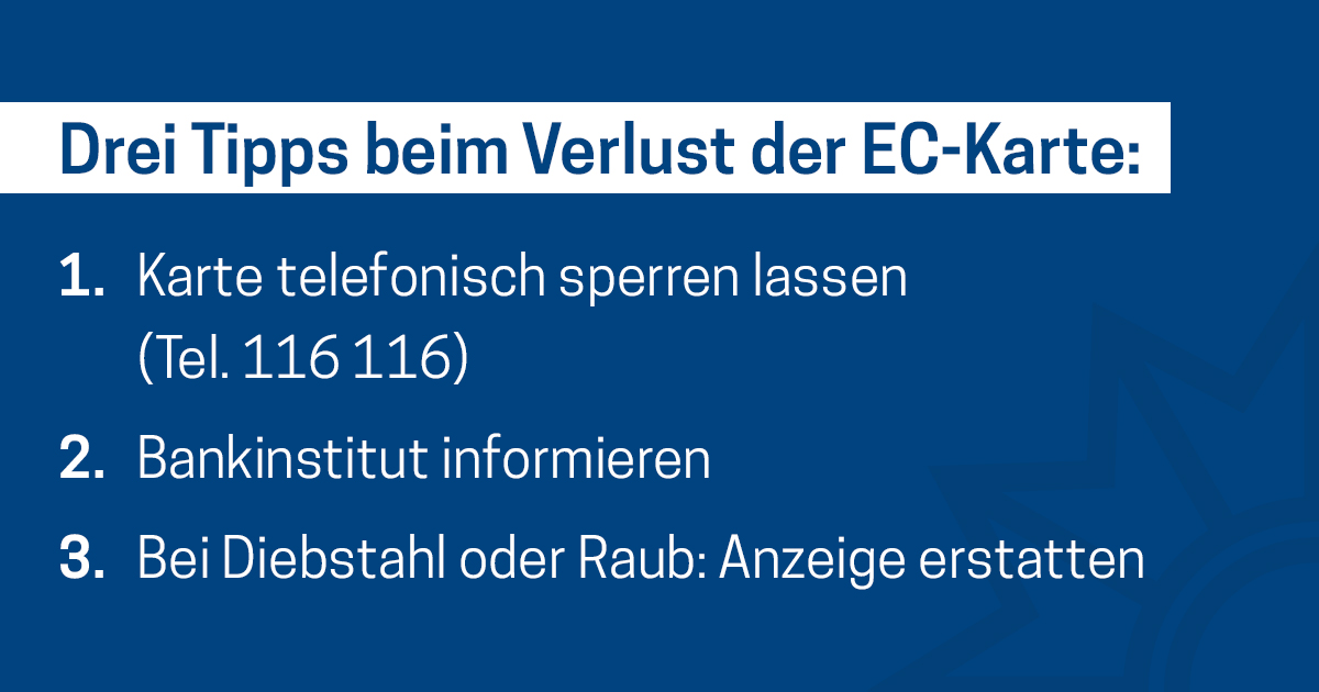 Drei Tipps beim Verlust der EC-Karte.